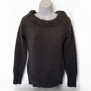 John Paul Richard GRAY SWEATER Braided Neckline Detail Long Sleeve Classic